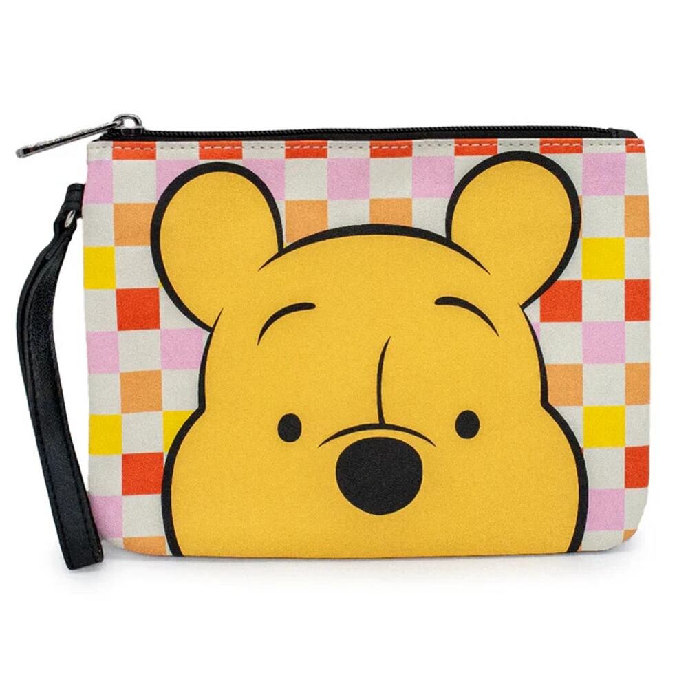Women's Wallet Single Pocket Wristlet - Winnie the Pooh Peeking Pose Checker Whi